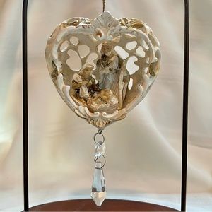 Nativity Ornament VTG Estate 3D Porcelain Crystal‎ Hand Painted EUC